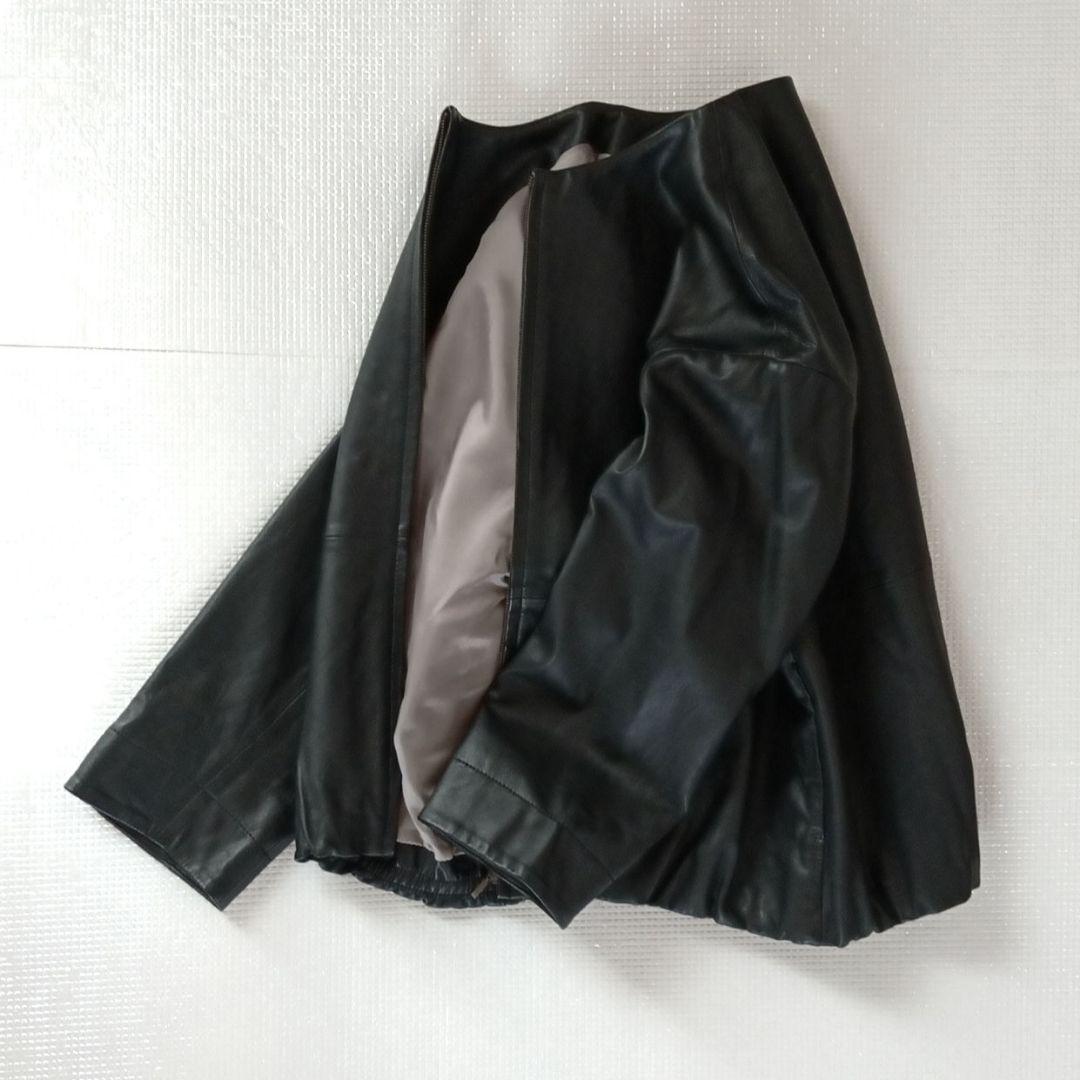 美品◆BEARDSLEY ビアズリー ノーカラー　ラムレザージャケット ブラック