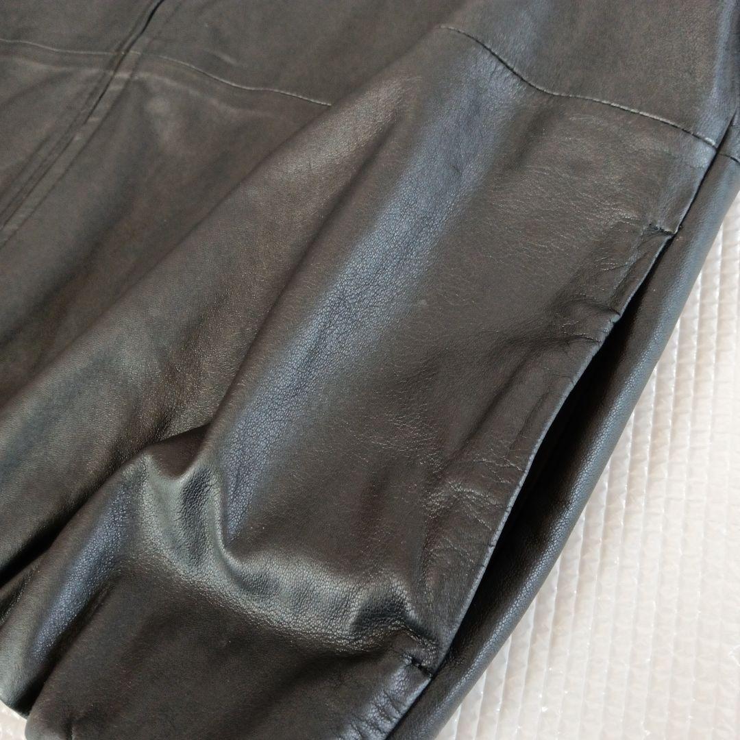 美品◆BEARDSLEY ビアズリー ノーカラー　ラムレザージャケット ブラック