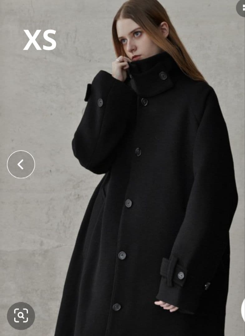 CLEL ウールブレンド テックメルトンステンカラーコート ブラック