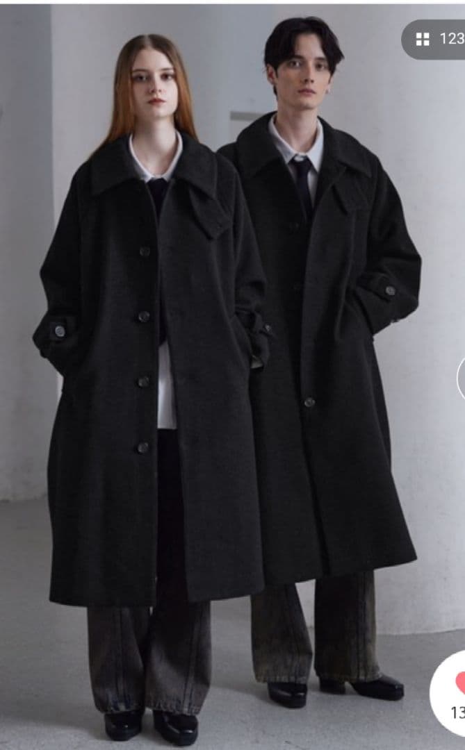 CLEL ウールブレンド テックメルトンステンカラーコート ブラック