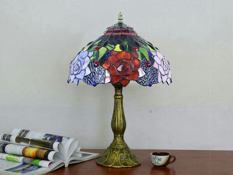 ティファニースタイルテーブルランプ電気スタンドガラスランプシ \r 3つの牡丹6