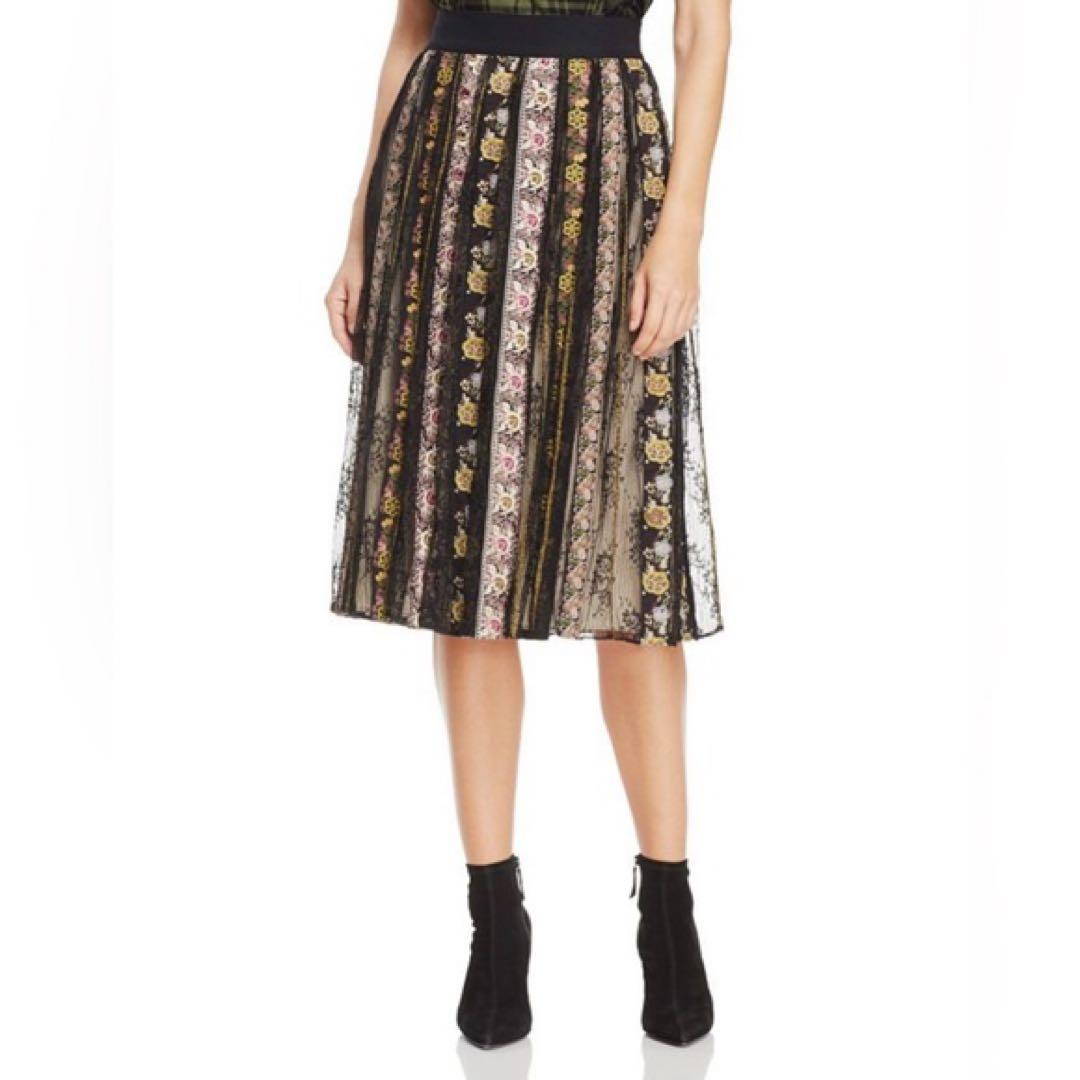 Alice+Olivia 花柄 刺繍 レース スカート ブラック アリスオリビア