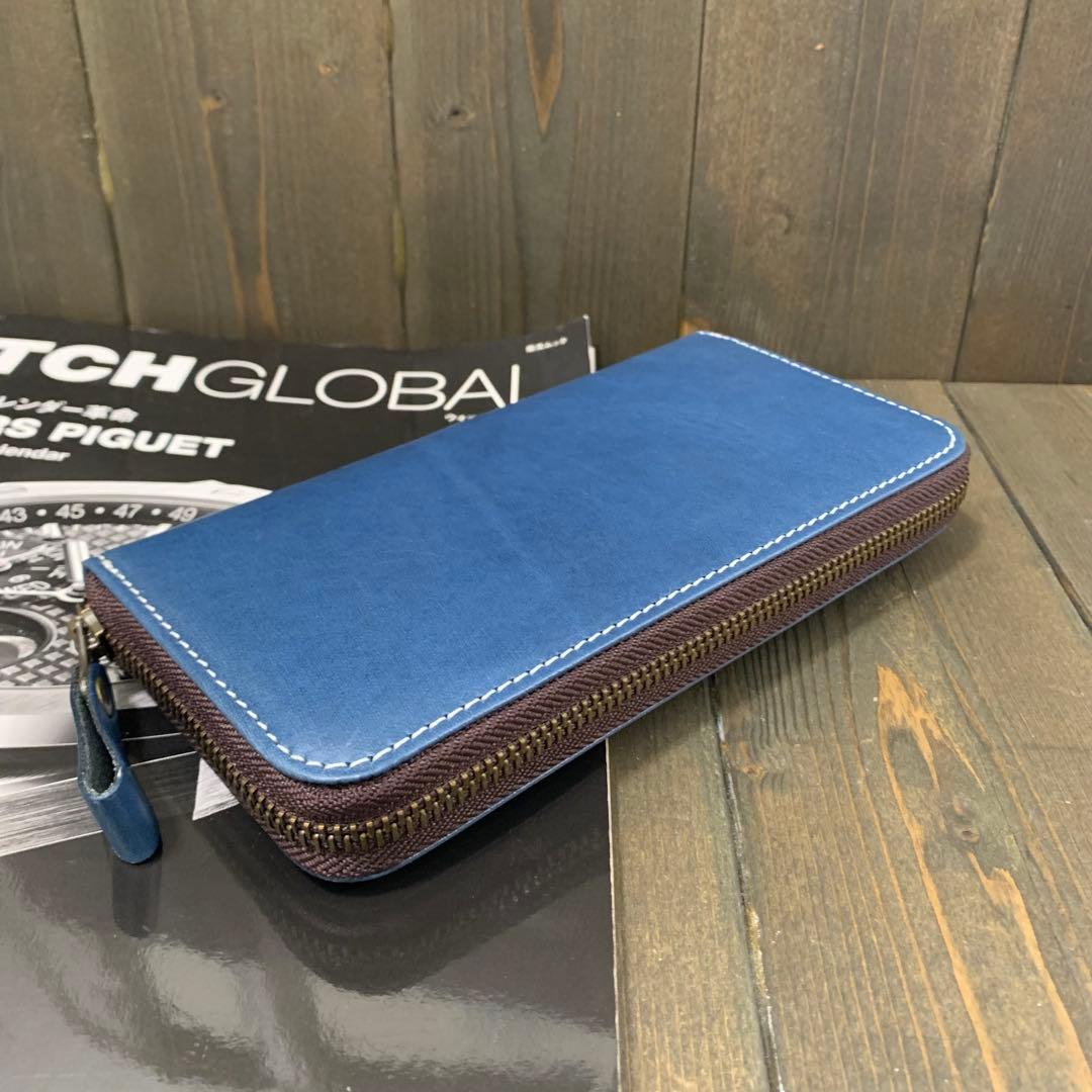S24■コードバン × イタリアンレザー 長財布■馬 本革 ヌメ革 財布■青