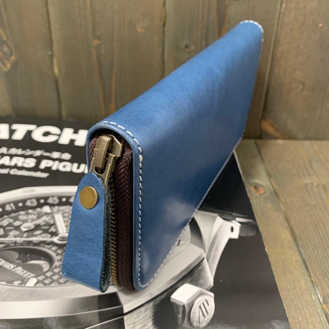 S24■コードバン × イタリアンレザー 長財布■馬 本革 ヌメ革 財布■青