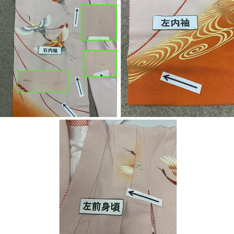 508ag35■七五三 七歳 女児 着物&袋帯&長襦袢 鶴 流水結び紐■状態良好