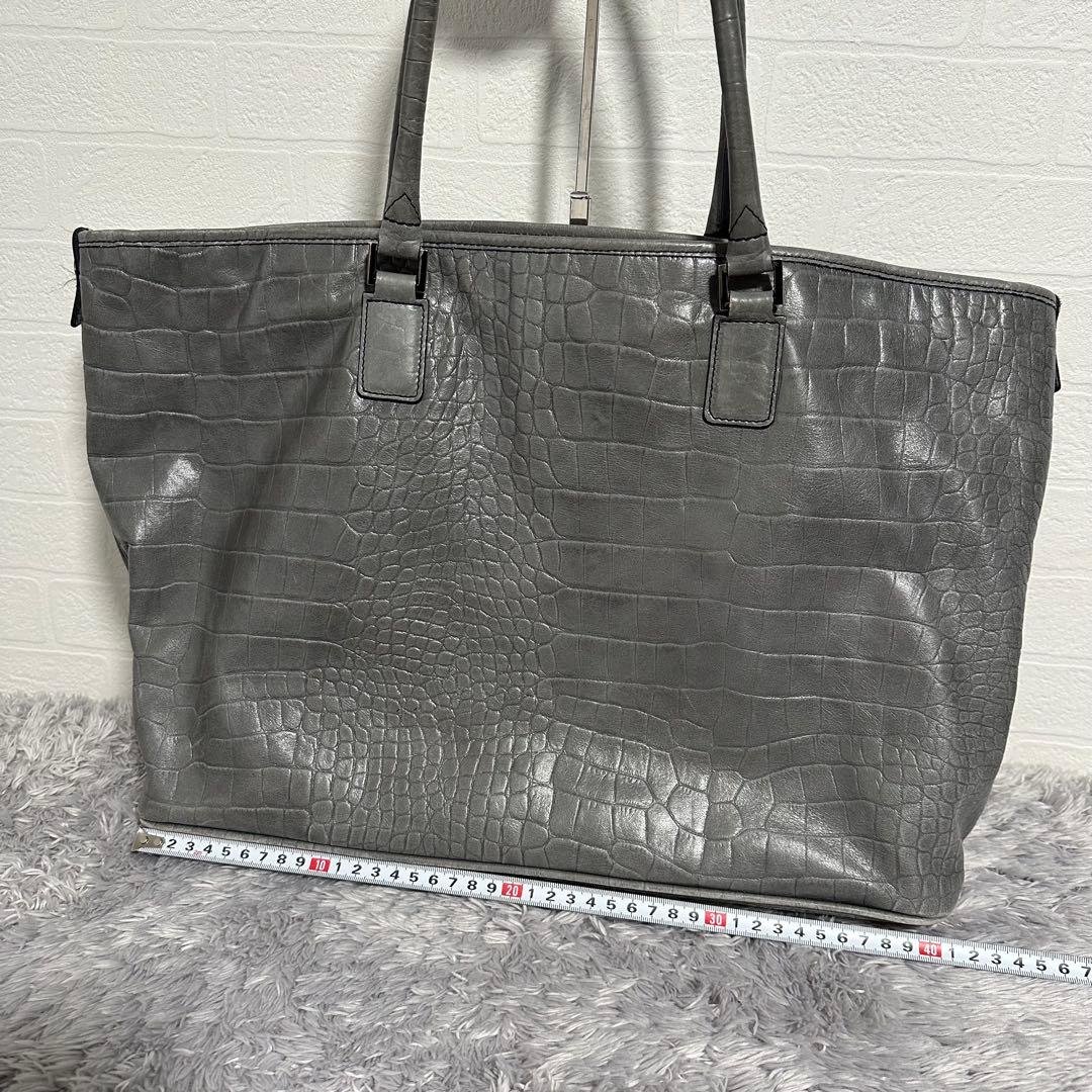 希少　PYLOOT クロコ型押しレザートートバッグ　グレー　大容量　イタリア製