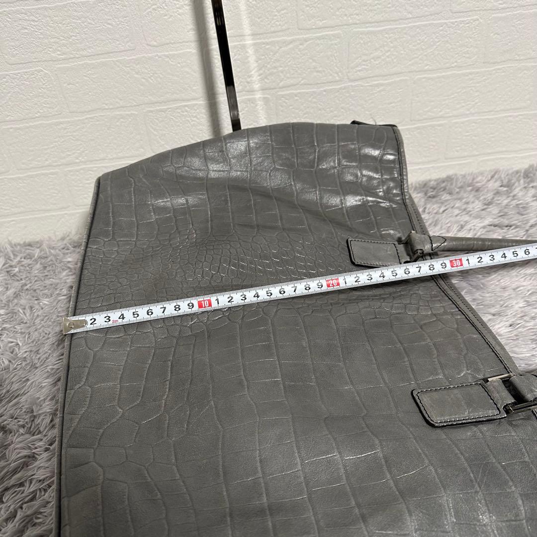 希少　PYLOOT クロコ型押しレザートートバッグ　グレー　大容量　イタリア製