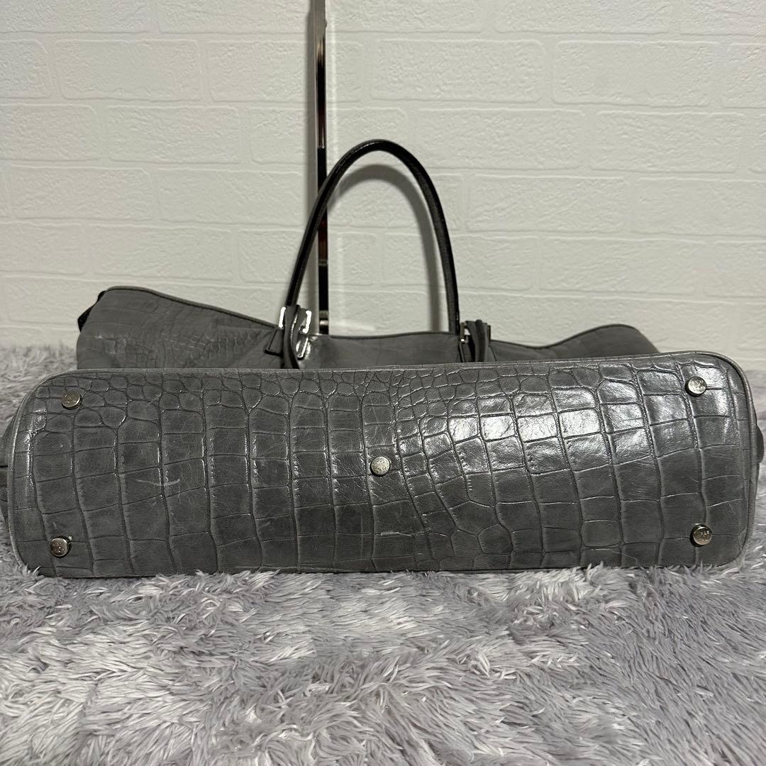 希少　PYLOOT クロコ型押しレザートートバッグ　グレー　大容量　イタリア製