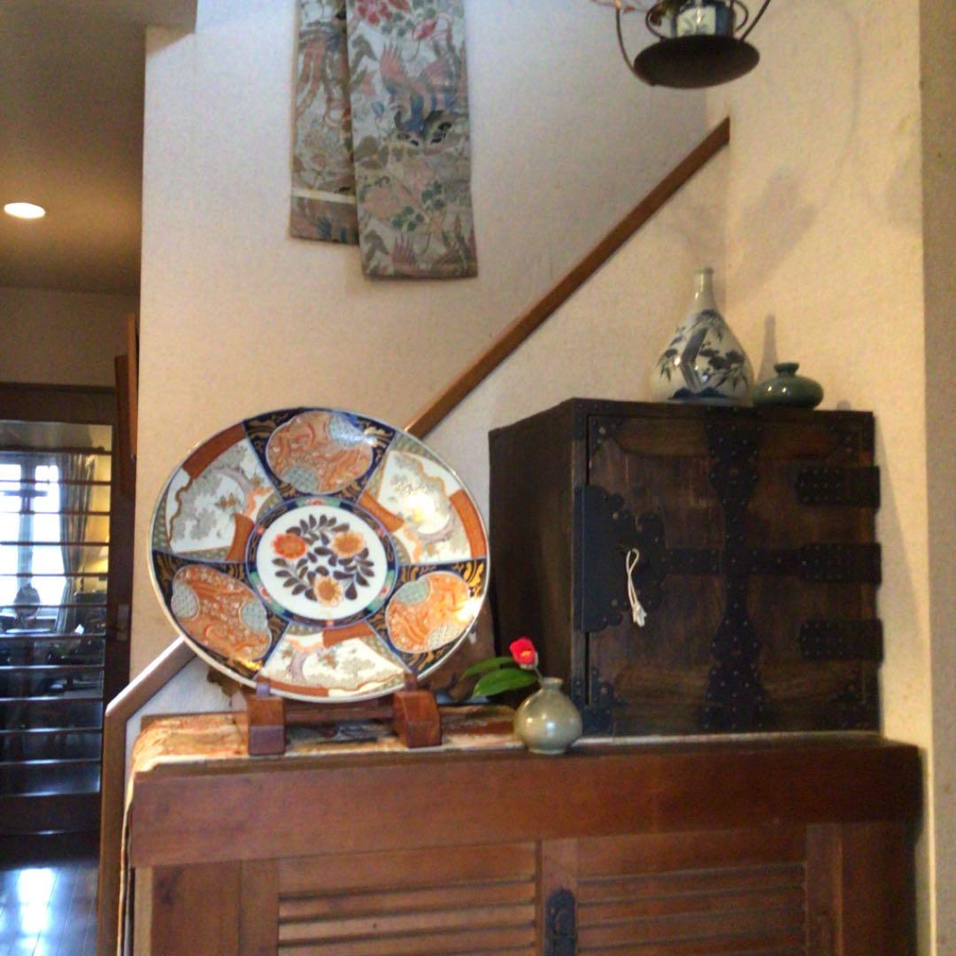 988 古伊万里　金襴手　窓絵　鳳凰桜紋様　大皿　1尺5寸　1枚