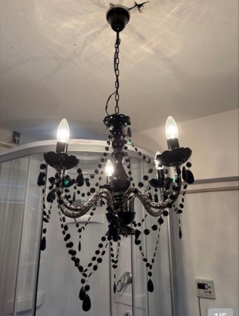 ブラックシャンデリア 5灯式 約90cm 引掛シーリング取付可　完成品発送