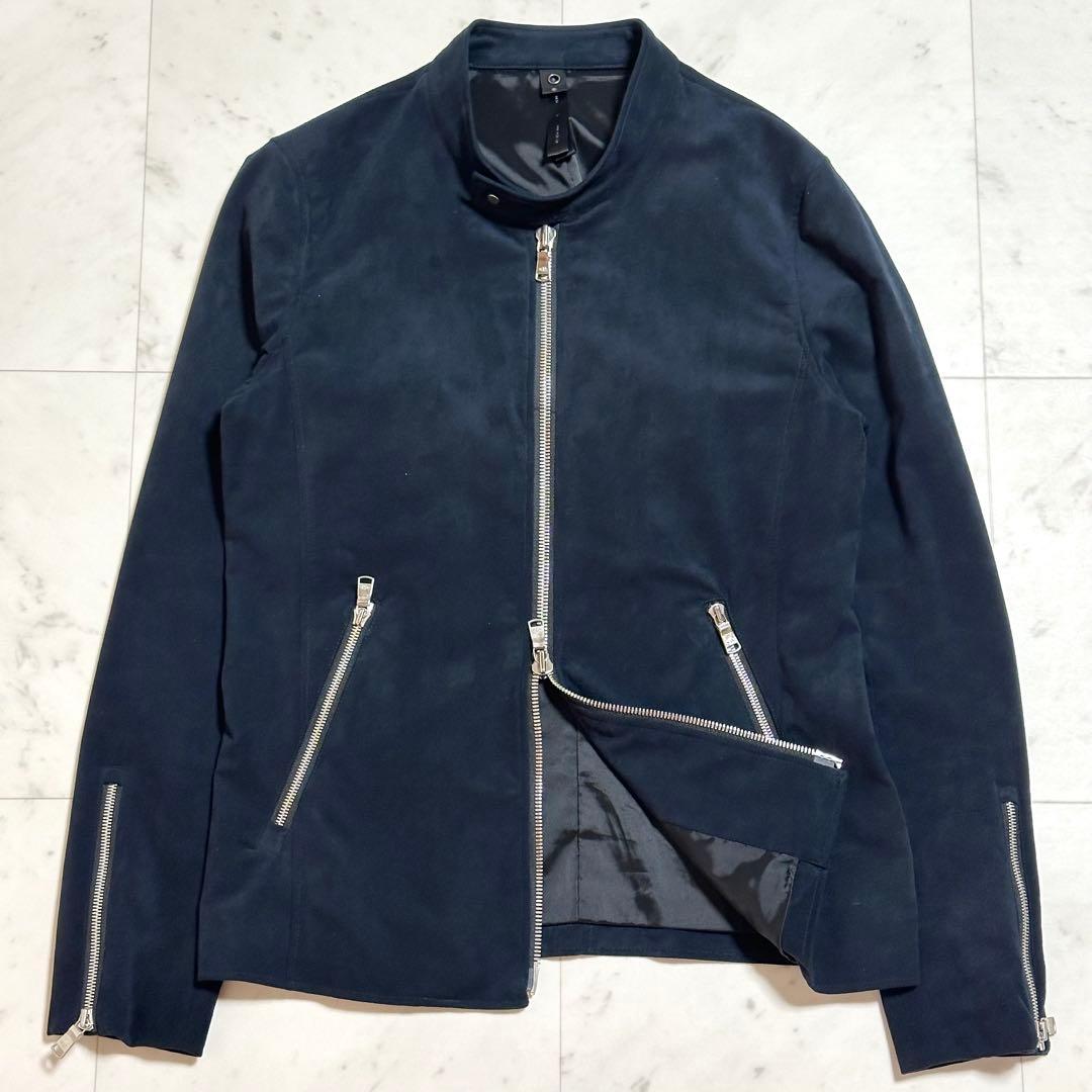 美品 wjk シングルライダースジャケット スエード ネイビー L