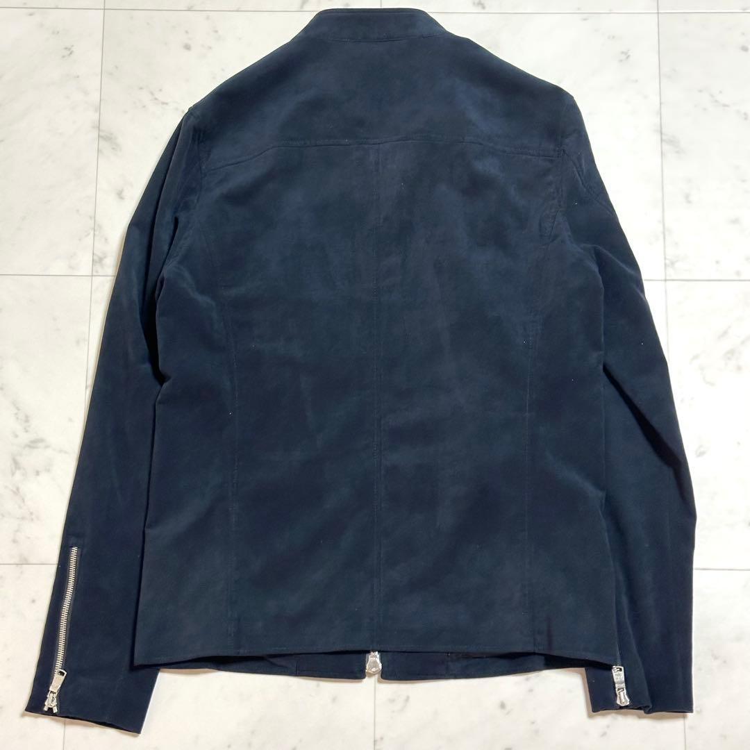 美品 wjk シングルライダースジャケット スエード ネイビー L