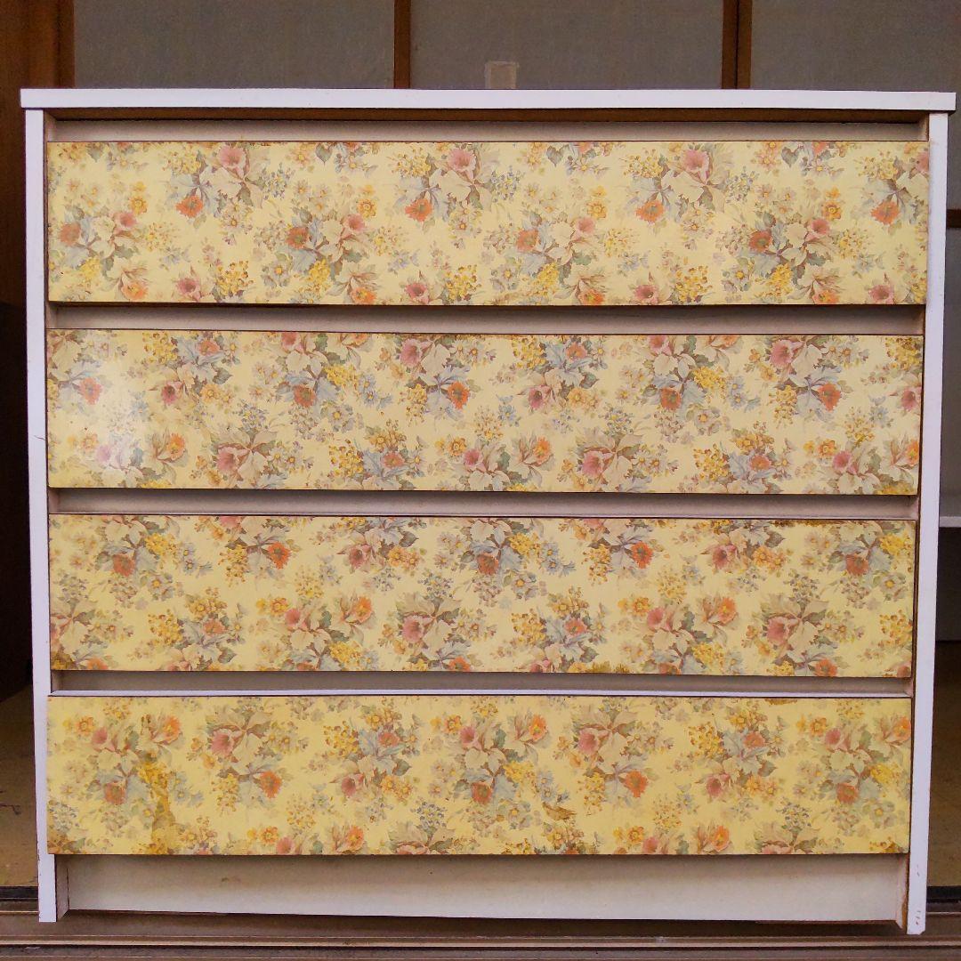 昭和レトロ 花柄 4段チェスト タンス 当時物 インテリア ビンテージ 箪笥