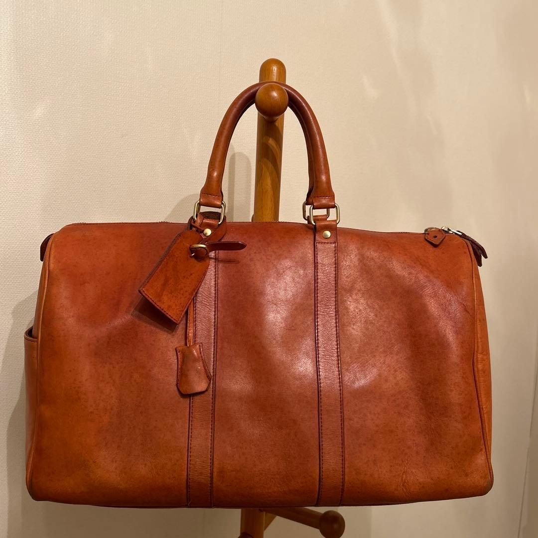 ヌメ革 ボストンバッグ 錠前・鍵付き 肩掛けベルト付き ヴィンテージ