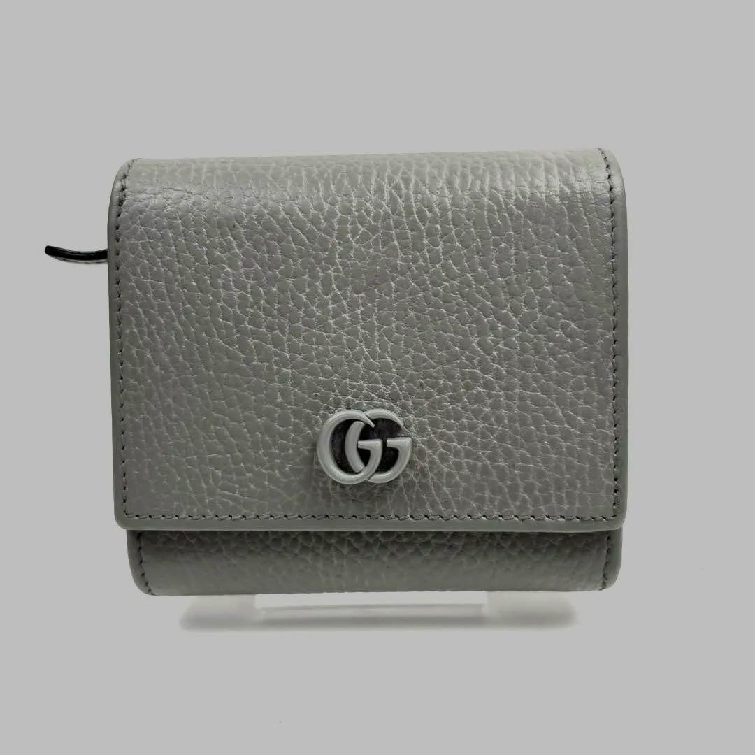 GUCCI グッチ グレー 二つ折り財布 革 レザー　マーモント gg