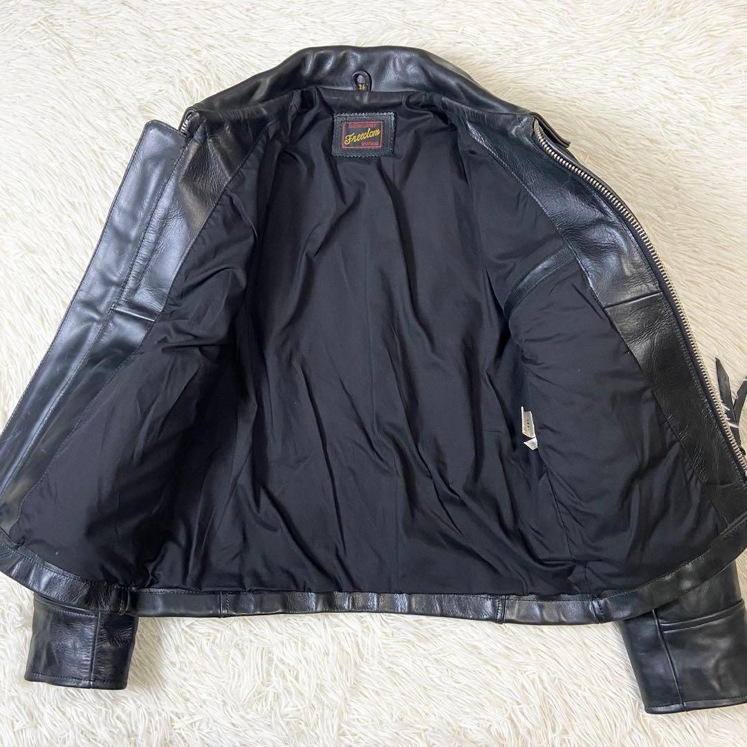 【本革】フリーダム 牛革 レザー シングルライダースジャケット ブラック 36