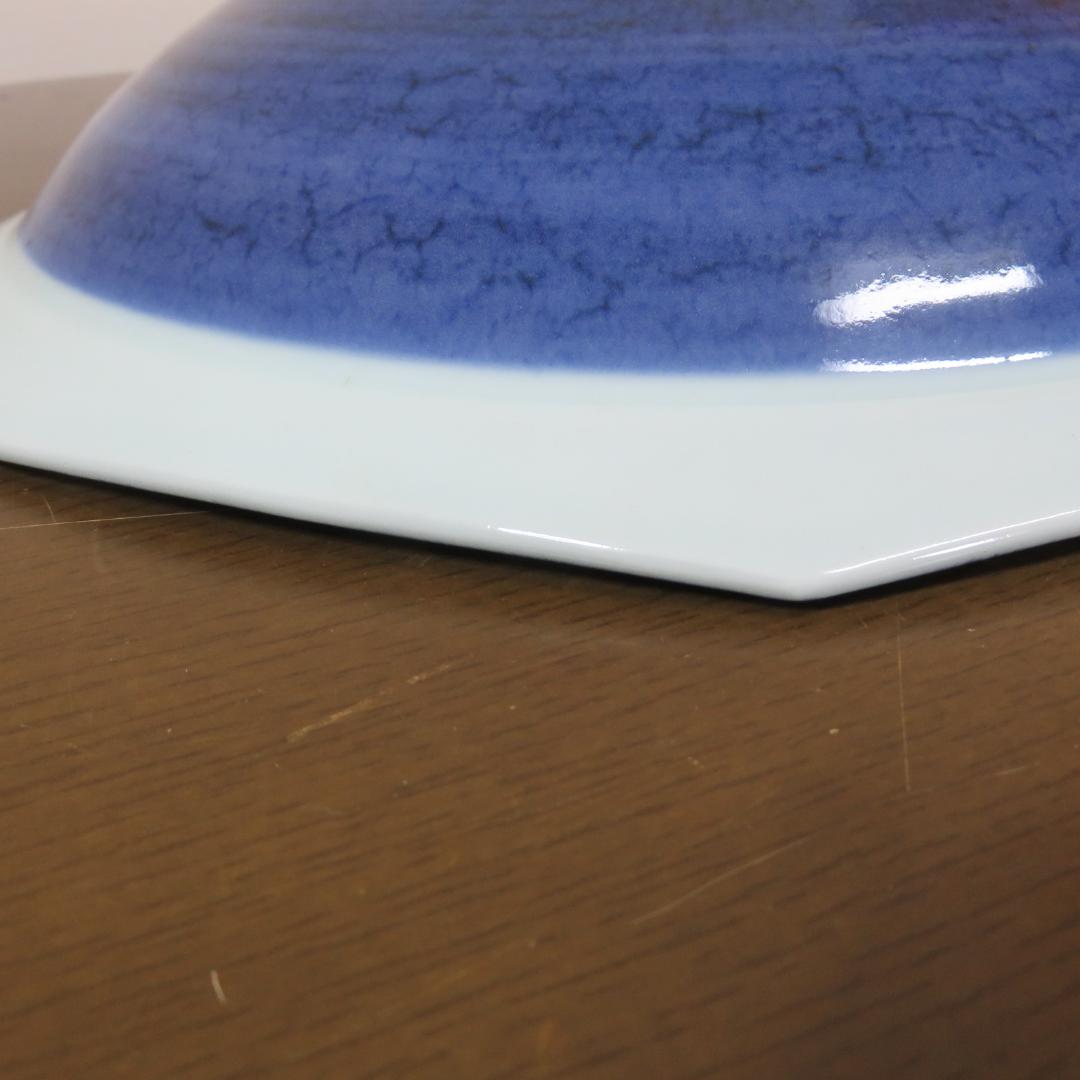 大皿 共箱 果物器 銘 ザクロ 染付 八角皿 鉢