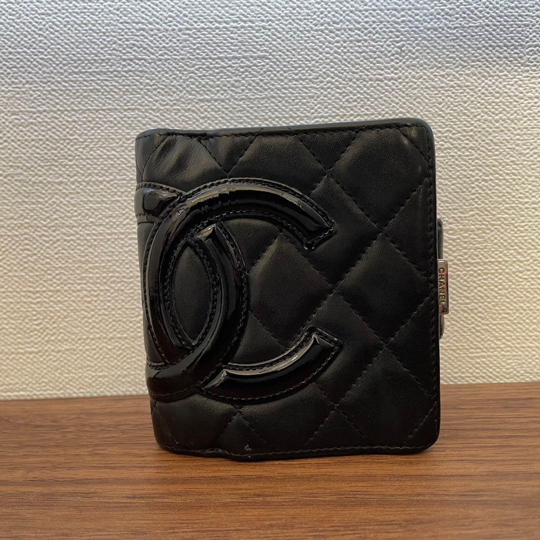 シャネル　カンボンライン　財布　ブラック