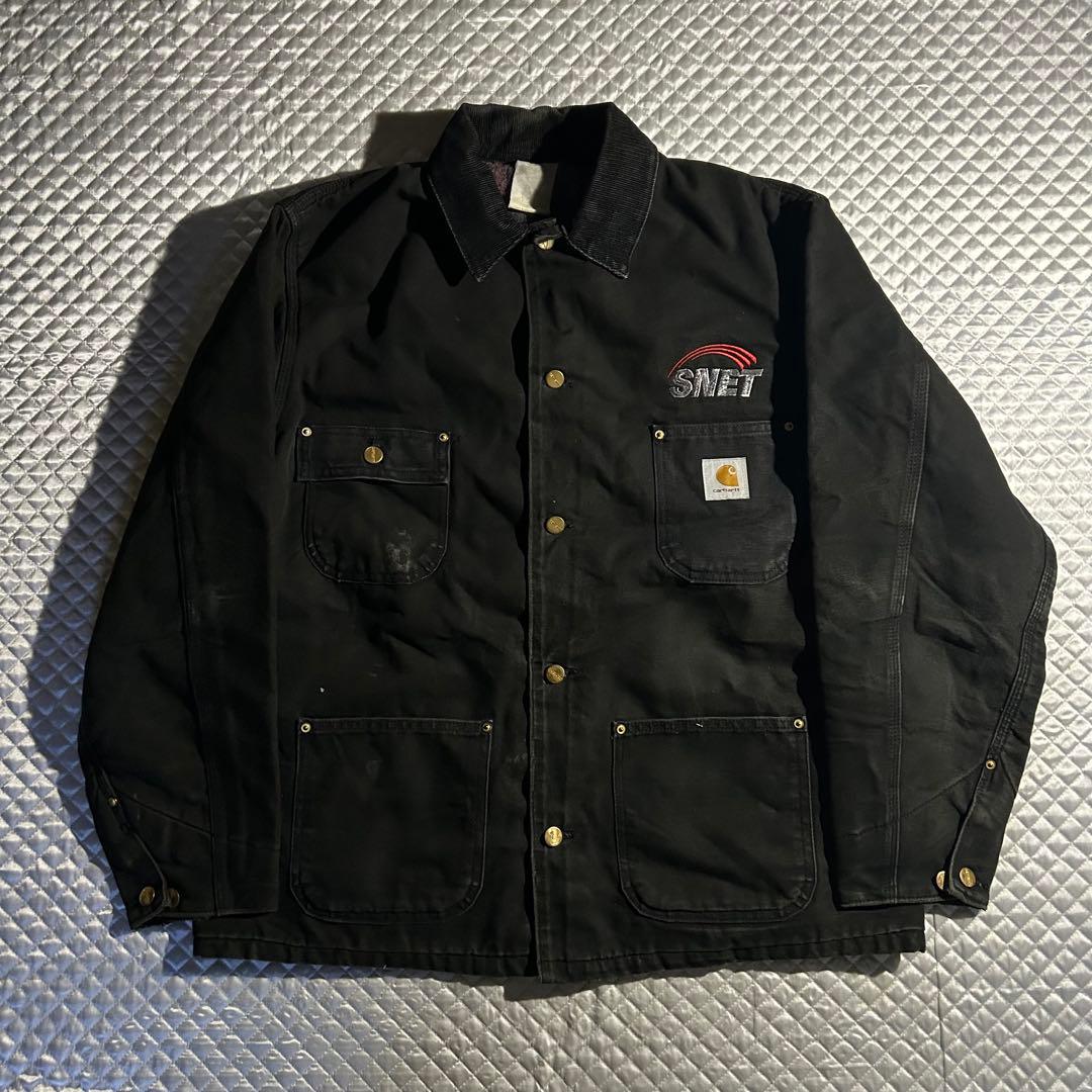 シ*ュ様 90s USA ミシガンチョアコート 黒 ブラック 企業刺繍 カバーオ