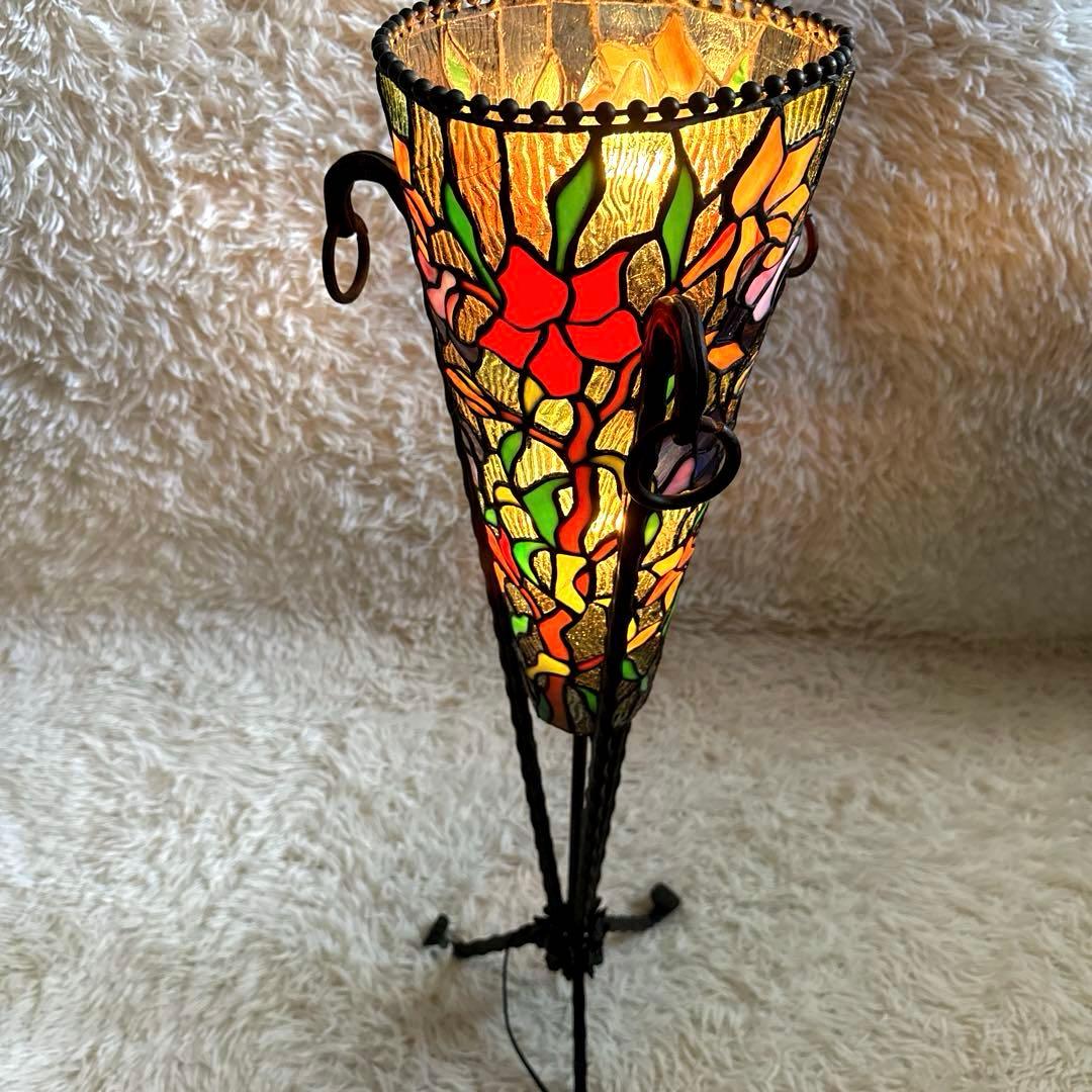 ステンドグラス　フロアスタンド　フロアランプ　トーチ型　アンティーク