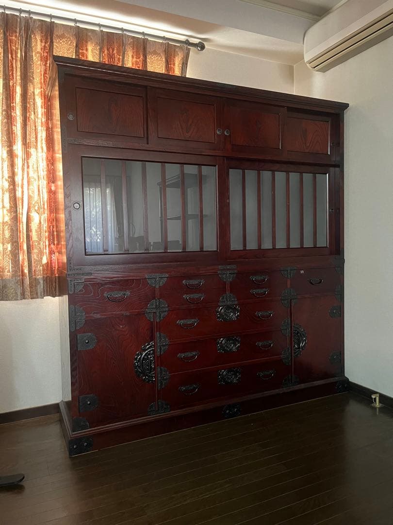 筑後民芸 民芸家具 時代箪笥 茶箪笥 欅 格子 民芸家具