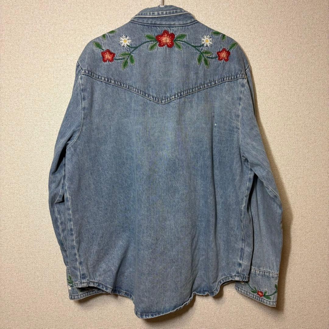 【美品】POLO ポロ ラルフローレン 花刺繍 デニムシャツ XL ビッグサイズ