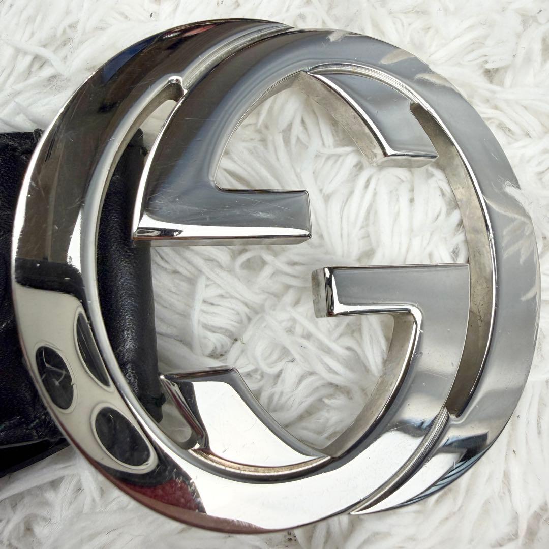 【極美品】GUCCI ベルト インターロッキング GG デカロゴ シルバー