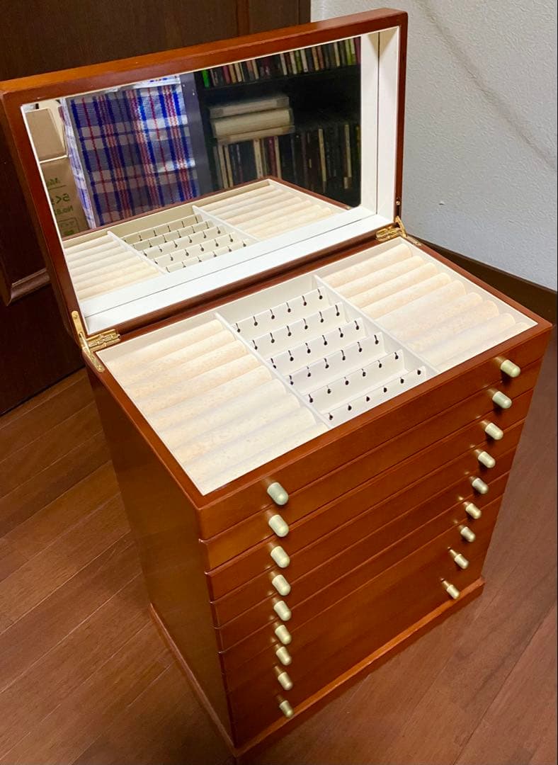 木製ジュエリーボックス 8段引き出し ミラー付き