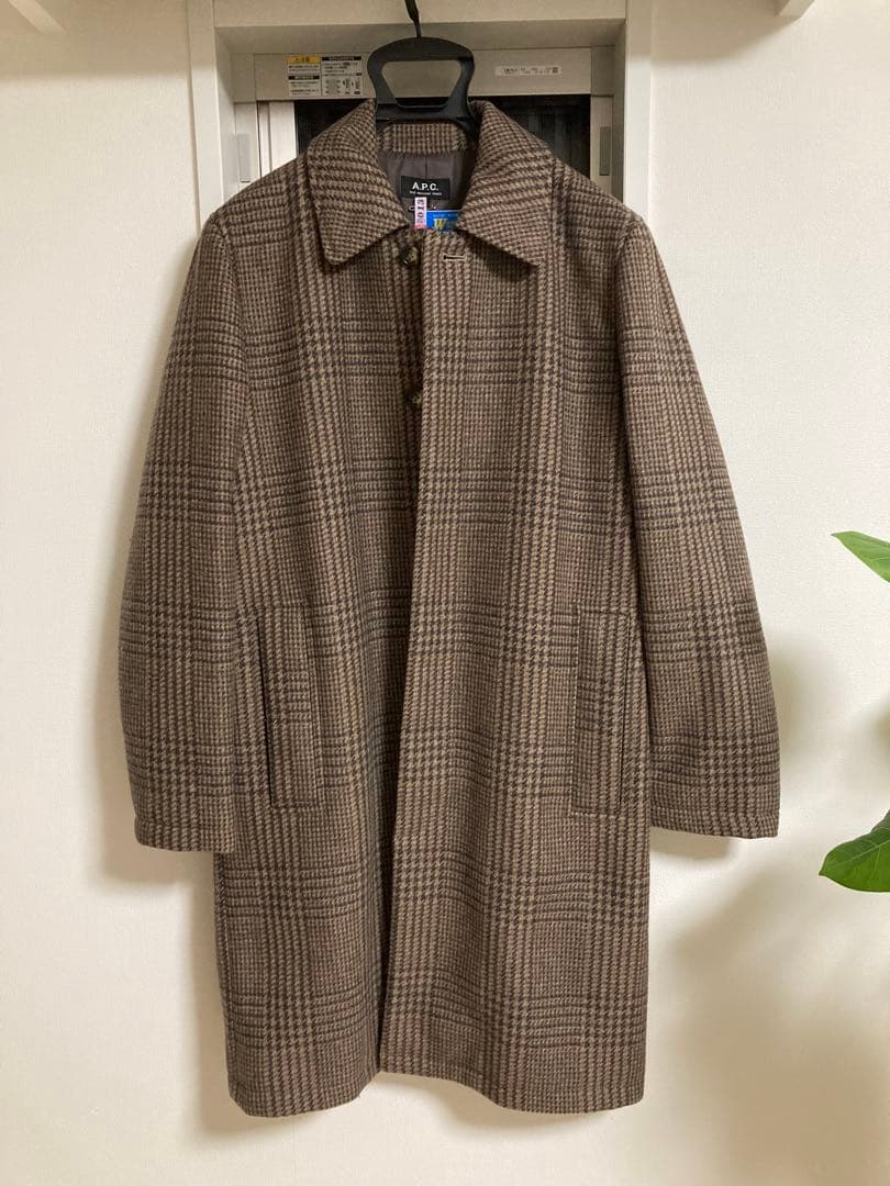 A.P.C. ステンカラーコート チェック柄 ブラウン系