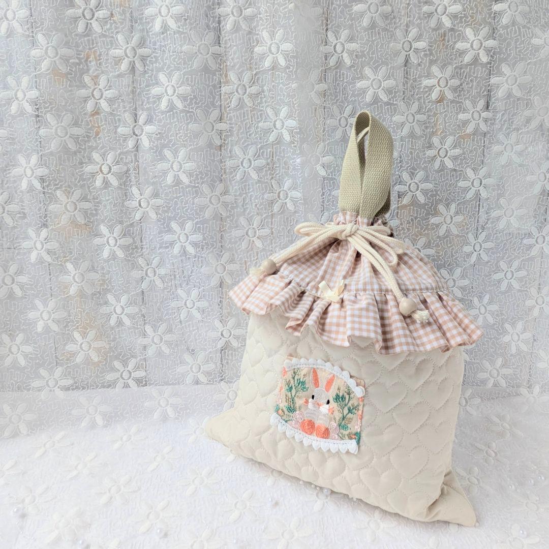 入園入学3点セット　手提げ　上履き袋　お着替え袋　うさぎ　刺繍リボン