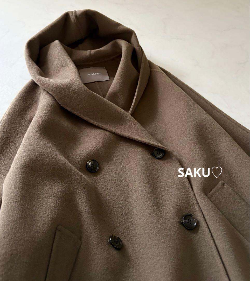 定価61600円 HELIOPOLE ウールダブルフェイスフーデットコート 38