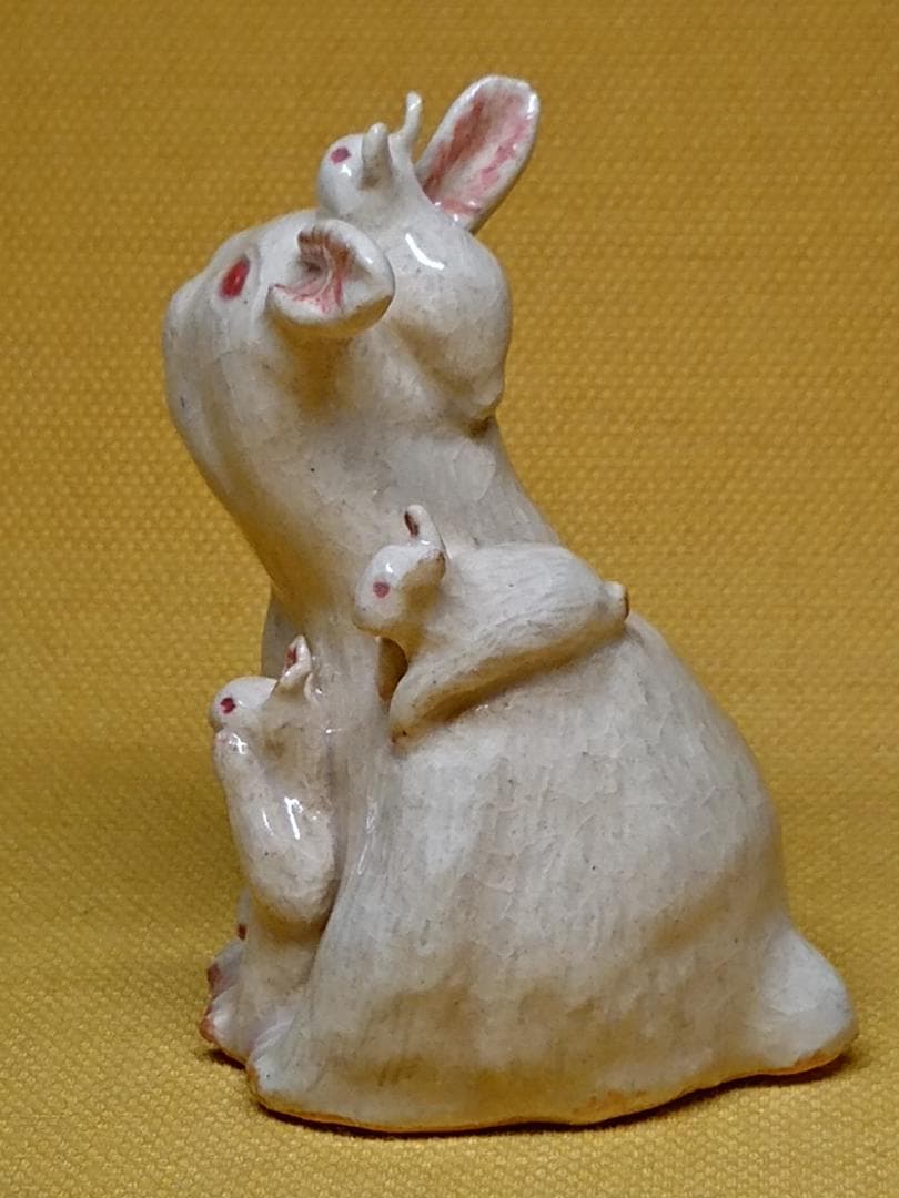 ラビット　兎　親子　陶器　オブジェ　置物　インテリア　工芸品　美術品　A1363