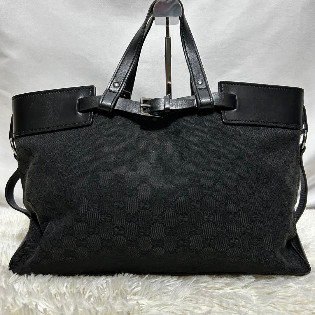 GUCCI トートバッグ　106251 シマ　A4収納可能　レザー　キャンバス
