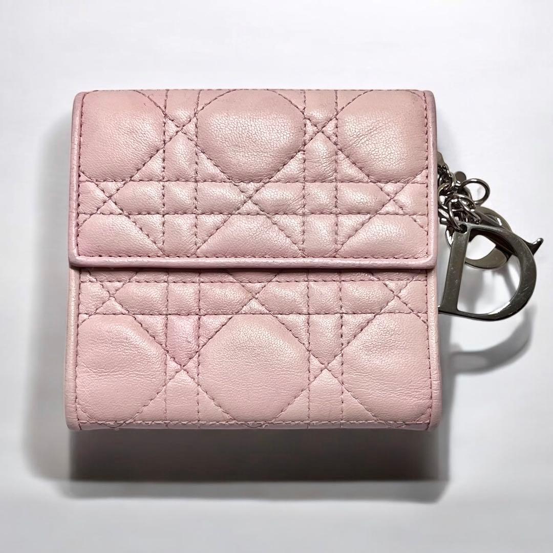 Dior レディディオール カナージュ ロータスウォレット CDボタン 折り財布