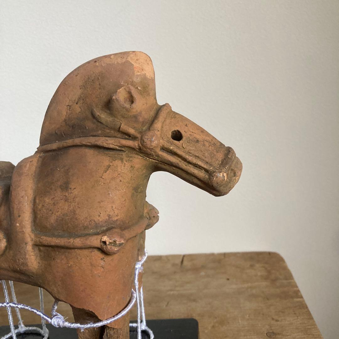 埴輪土偶馬　ワイヤー義足工芸品 黒台座ビンテージ
