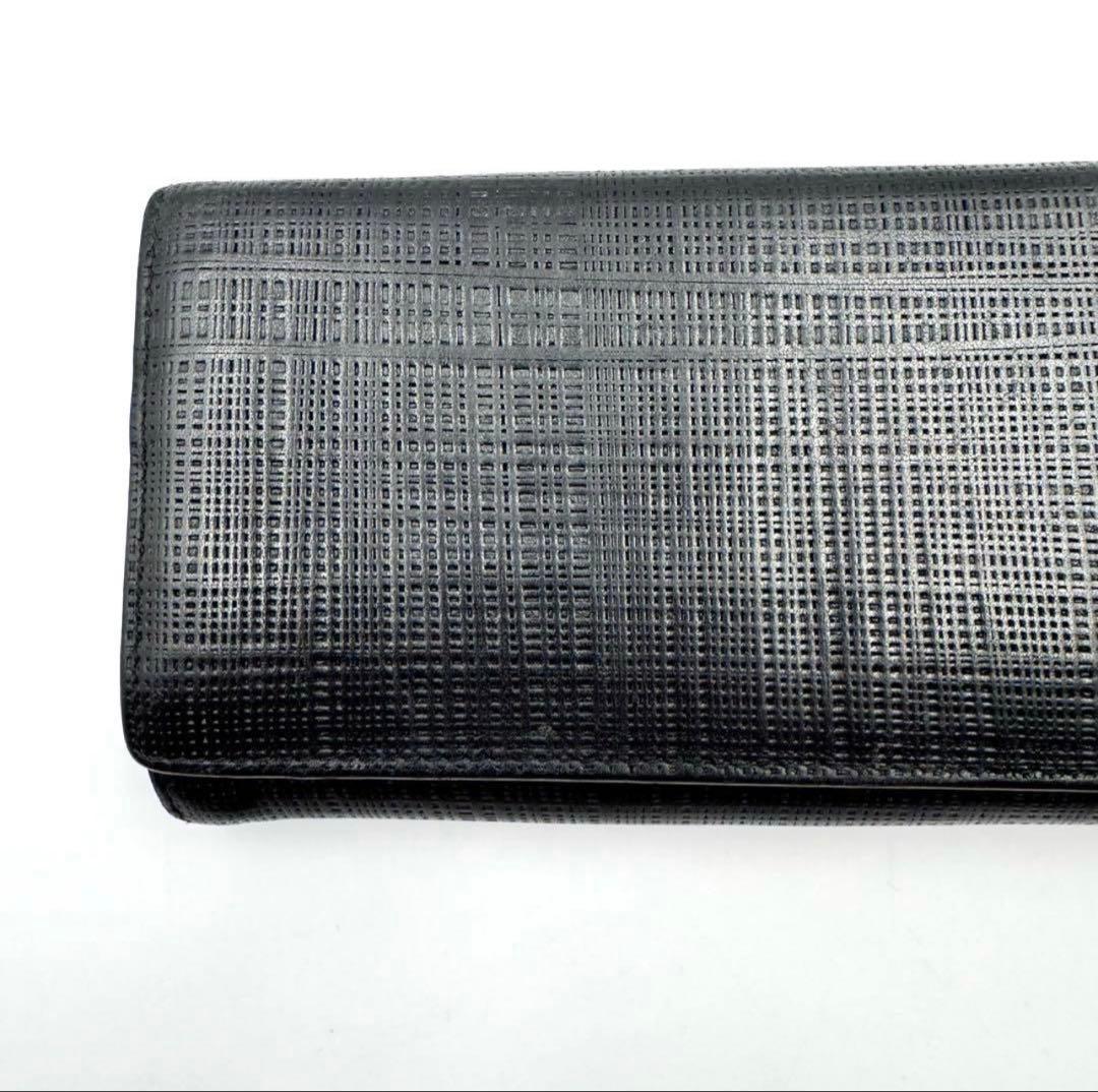 【美品】LOEWE 長財布　アナグラム　リネン　ブラック　　レザー