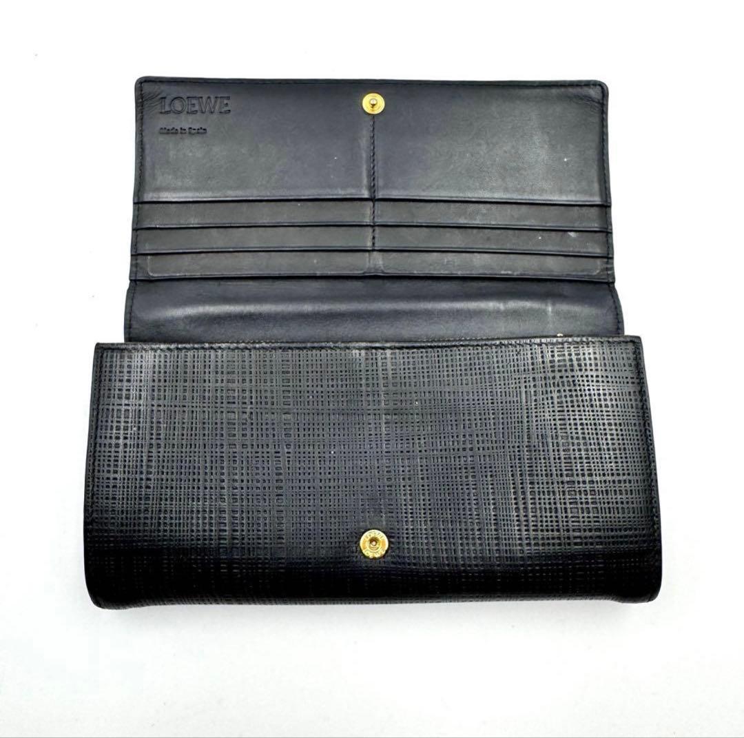 【美品】LOEWE 長財布　アナグラム　リネン　ブラック　　レザー