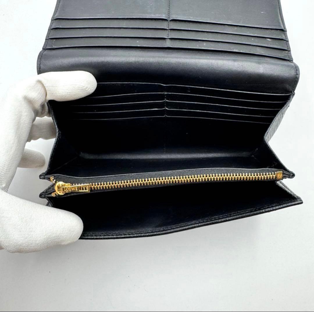 【美品】LOEWE 長財布　アナグラム　リネン　ブラック　　レザー