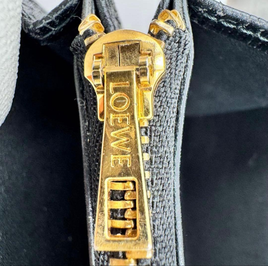 【美品】LOEWE 長財布　アナグラム　リネン　ブラック　　レザー