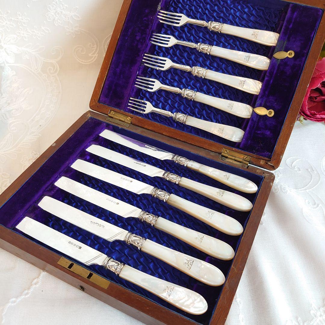 白蝶貝　純銀　マザーオブパール　カトラリー　ナイフ　フォーク　アンティーク