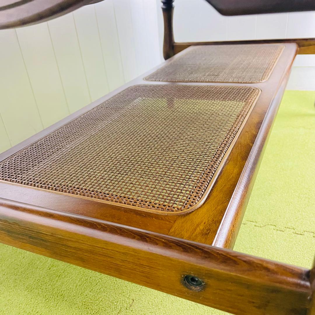 【美品】カリモク センターテーブル ローテーブル コロニアル ラタン棚