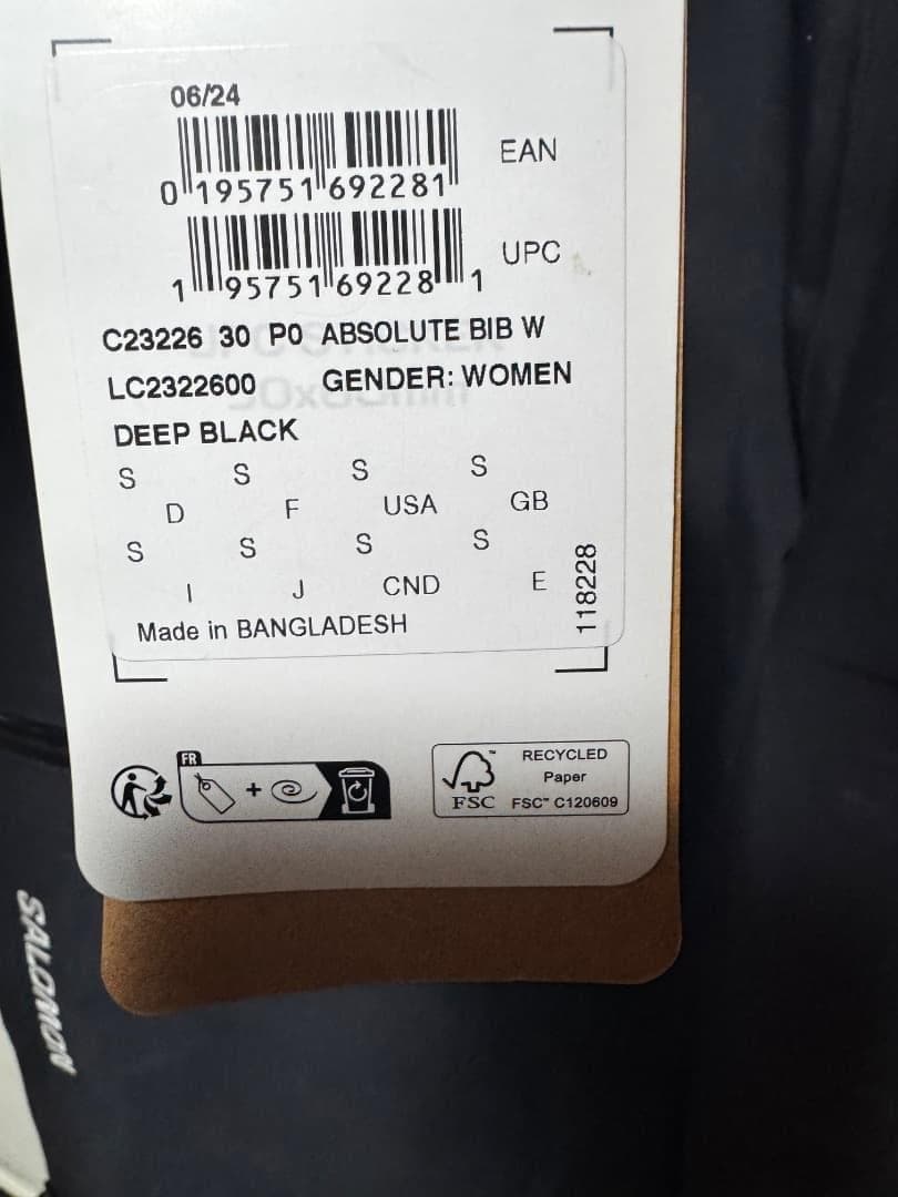 サロモン ABSOLUTE 3L レディース用　ビブシェルパンツ サイズS 新品