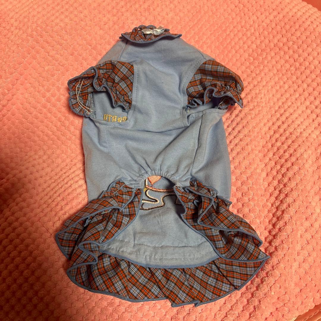 bul bu-bu ブルブブ　アリス　ウサギ刺繍の犬服 水色 チェックフリル