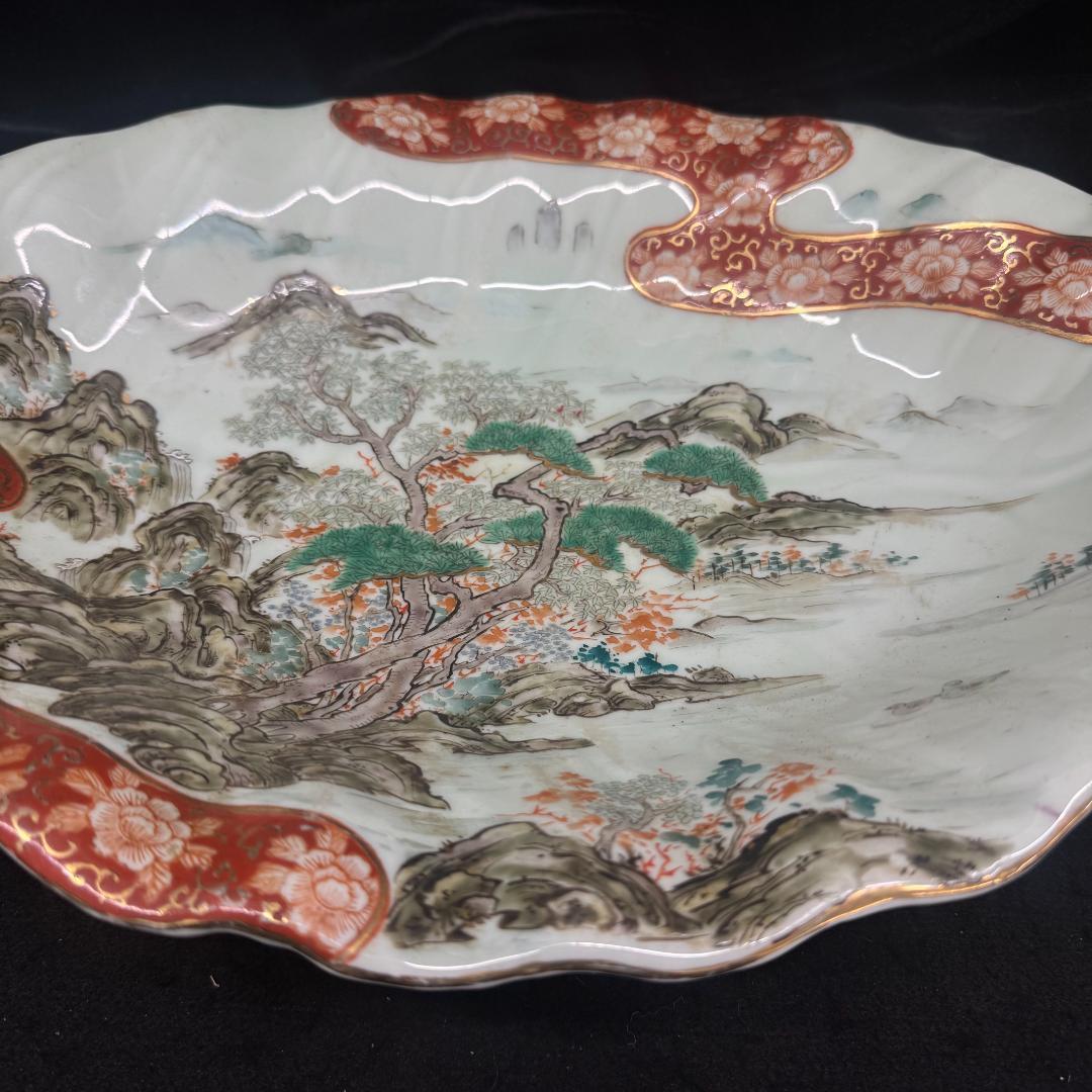 古伊万里焼　江戸後期〜幕末頃　色絵山水絵図 大鉢40cm