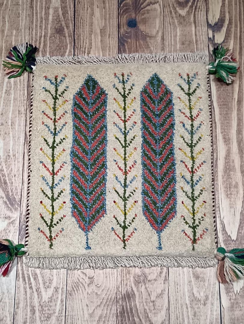 ペルシャ絨毯　ギャッベ　座布団　手織り　イラン(113)