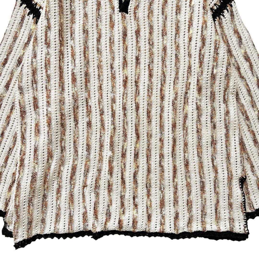 Ameri 　HAND STITCH STRIPE KNIT TOP　ベージュ