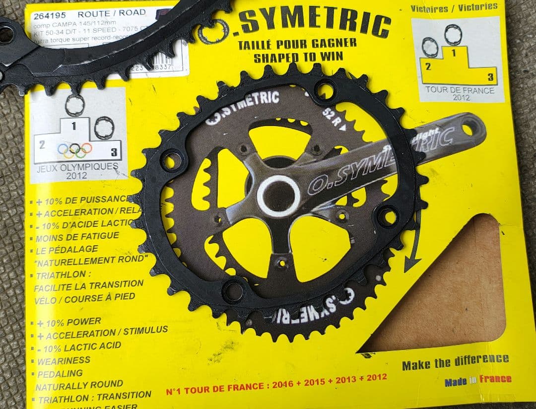 O.SYMETRIC 楕円チェーンリング 50/34T カンパ4アーム 11s用