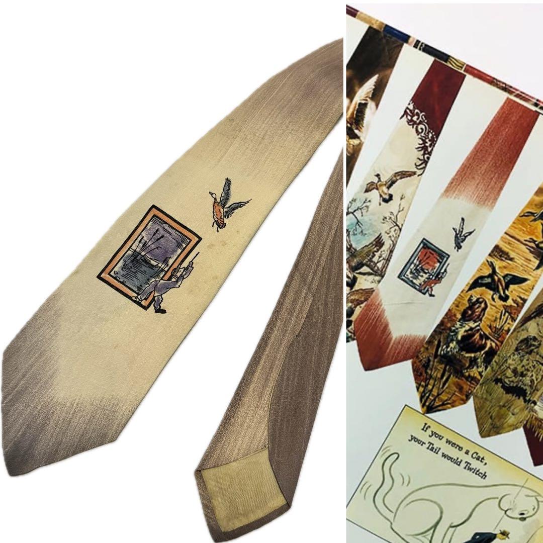 ネクタイnecktieハンドペイント50s紳士服スーツ古着ビンテージブランド鳥