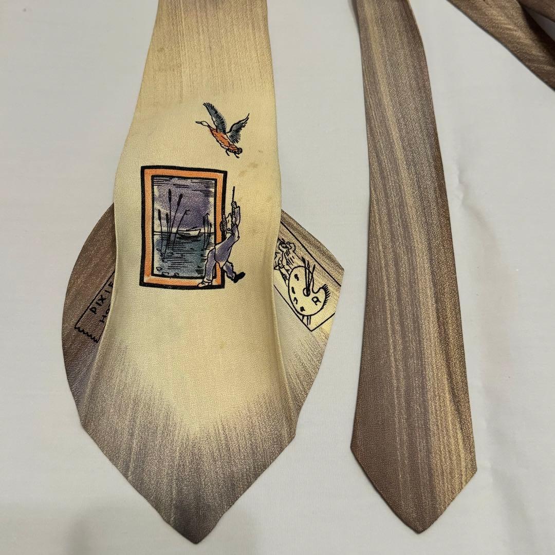 ネクタイnecktieハンドペイント50s紳士服スーツ古着ビンテージブランド鳥