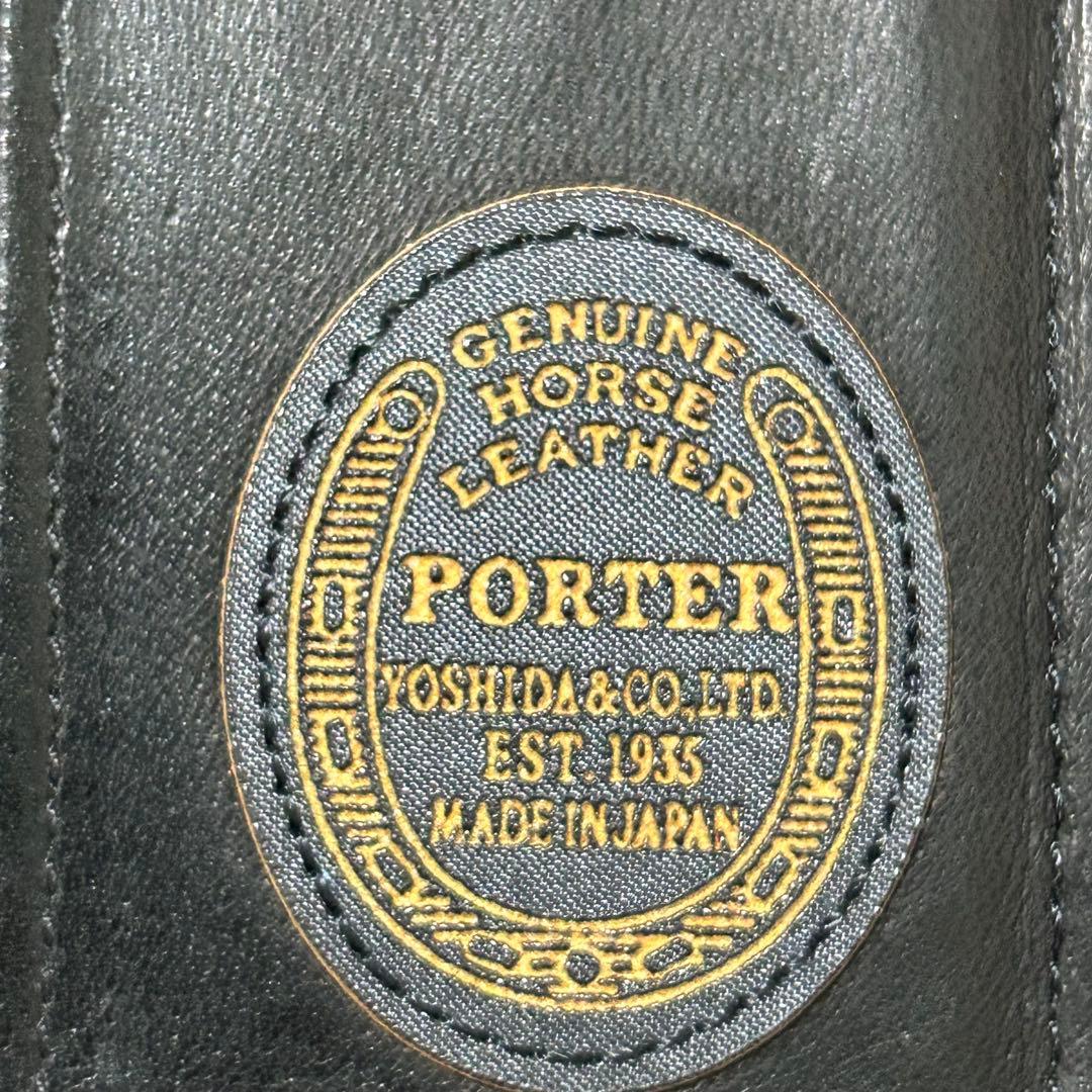 【美品✨ワイズ/レザー】ポーター　ラウンドジップ　折り財布　ブラック　コンパクト